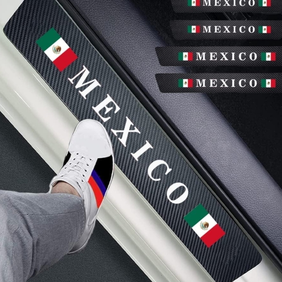 Other 4 Piece Mexico Flag Mexican Flag Car Door Sill Carbon Fiber